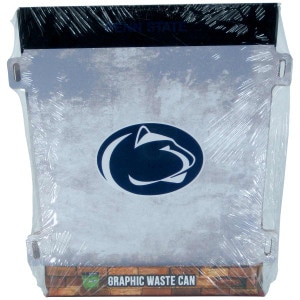 small wood trash can with Penn State Athletic Logo